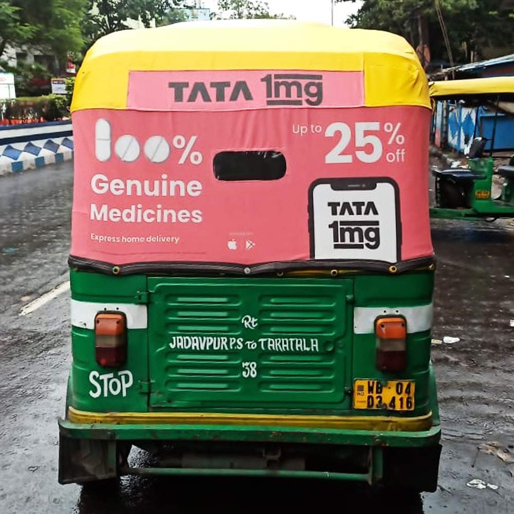 An rickshaw branding uses vehicles like taxis, rickshaws, and buses for mobile ads, ensuring high visibility and brand reach on the go.v
