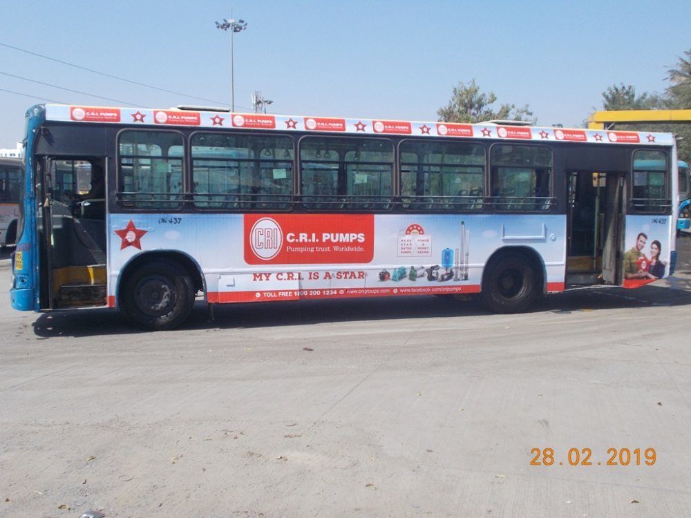 Bus advertisement agency managing bus advertising campaign on city roads in India