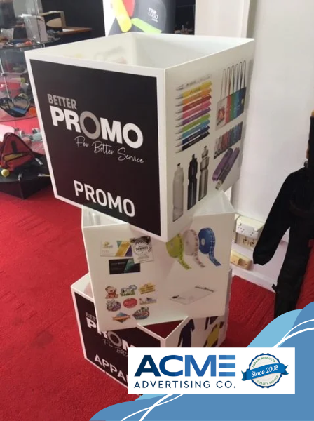 Cube Box Advertising | Acme Advertising Co. Cube box advertising display for branding and promotions by Acme Advertising Co.
