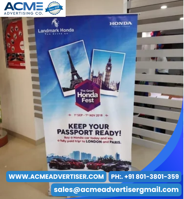 Enhance your brand visibility with Acme Advertising Co.’s premium roll up standee branding solutions
