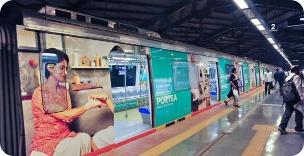 Station board advertising in Karunamoyee in Kolkata metro - 