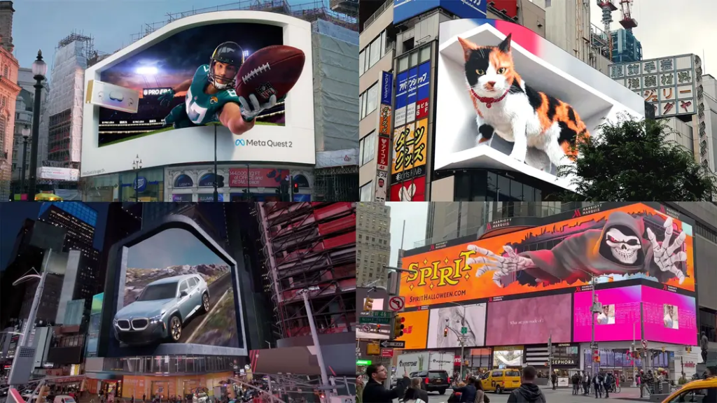 Outdoor Media in 2025–2026 is dominated by the explosion of Digital Out-of-Home (DOOH), and 3D anamorphic billboards represent the most attention-commanding format within this ecosystem. These installations create optical illusions that appear to break screen boundaries, forcing a “stop-and-stare” reaction in premium commercial zones.