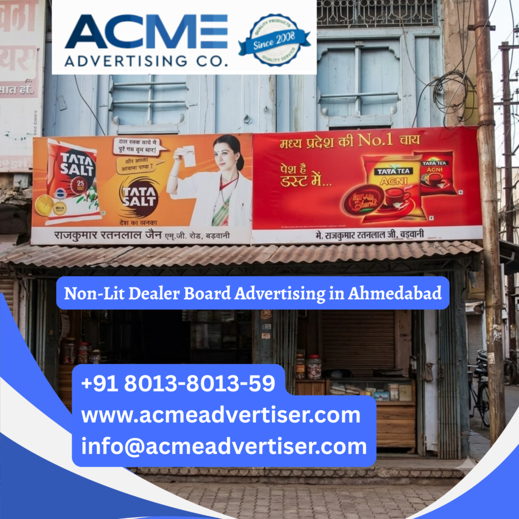 Tata Salt non lit dealer board advertising in Ahmedabad showcasing outdoor branding, FMCG promotion, retail signage, and local market visibility.
